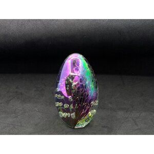 Art glass egg paperweight unsigned GES? or similar iridescent abstract 2. 5"